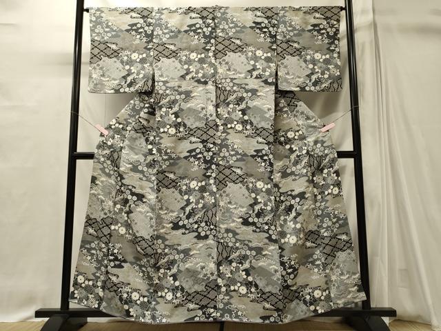 平和屋着物■上質な小紋 吉祥飛鶴花唐草文 金彩 正絹 逸品 CABI1625oy