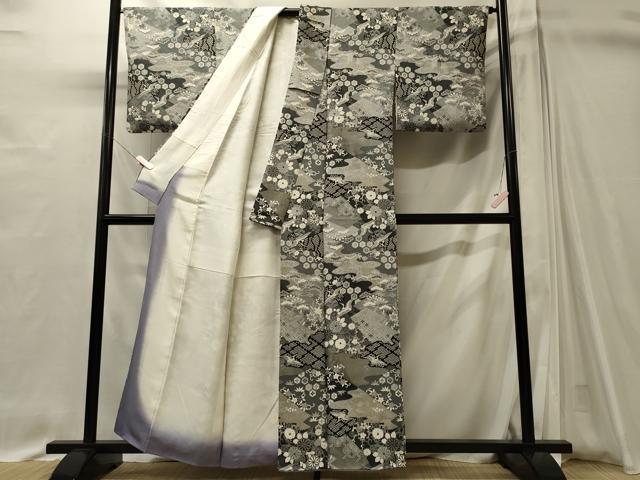 平和屋着物■上質な小紋 吉祥飛鶴花唐草文 金彩 正絹 逸品 CABI1625oy