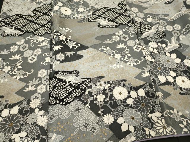 平和屋着物■上質な小紋 吉祥飛鶴花唐草文 金彩 正絹 逸品 CABI1625oy