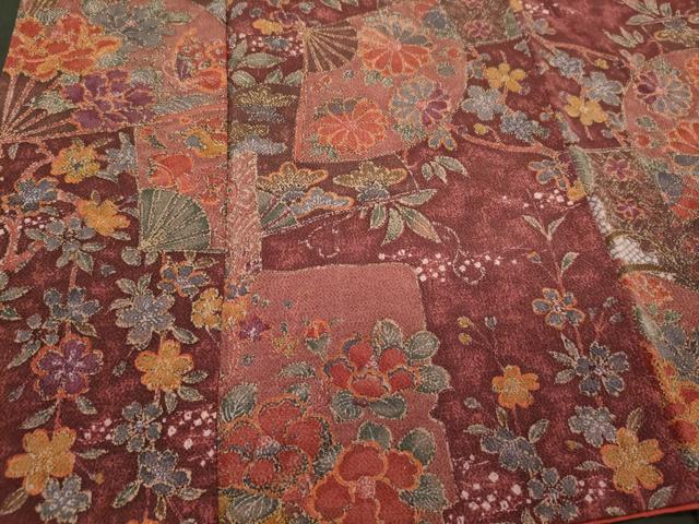 平和屋着物■上質な小紋 扇面草花文 鬼しぼ縮緬 正絹 逸品 CABI1632oy