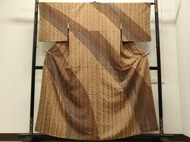 平和屋着物■上質な紬 草花間道 正絹 逸品 CABI1642oy