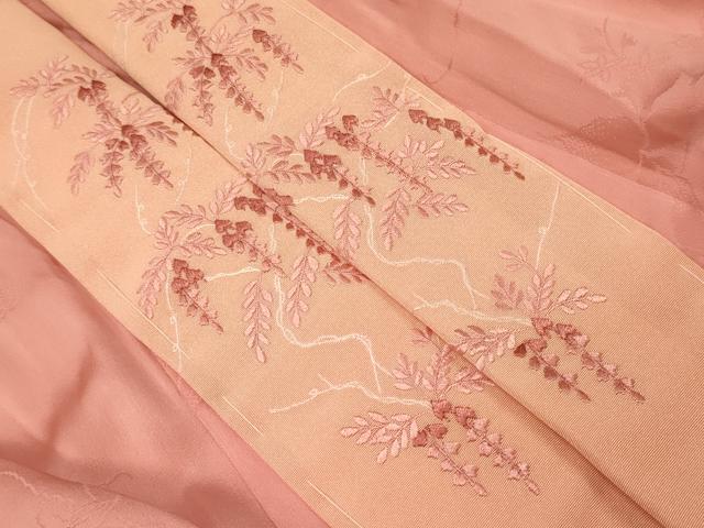 平和屋着物■長襦袢 無双仕立て 草花地紋 薄紅色 半衿刺繍 正絹 逸品 CABI1657oy