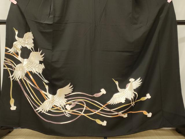 平和屋着物■豪華黒留袖 刺繍 組み紐飛鶴文 金彩 正絹 逸品 CABI1658oy