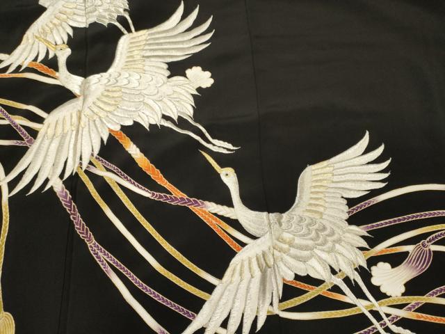 平和屋着物■豪華黒留袖 刺繍 組み紐飛鶴文 金彩 正絹 逸品 CABI1658oy