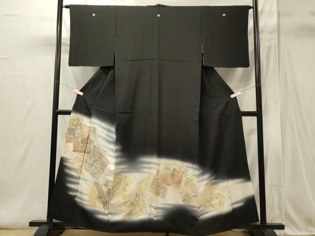 平和屋着物■豪華黒留袖 寿光織 百人一首 暈し染め 金糸 正絹 逸品 CABI1688oy