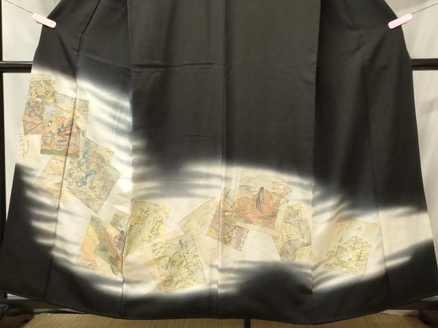 平和屋着物■豪華黒留袖 寿光織 百人一首 暈し染め 金糸 正絹 逸品 CABI1688oy