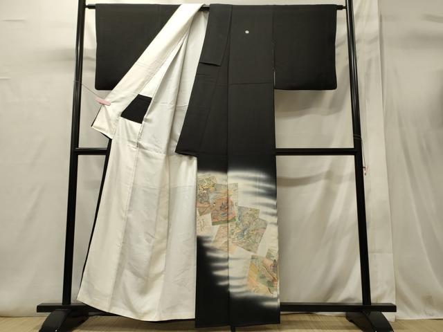 平和屋着物■豪華黒留袖 寿光織 百人一首 暈し染め 金糸 正絹 逸品 CABI1688oy