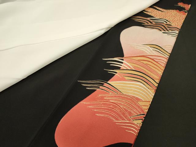 平和屋着物■豪華黒留袖 駒刺繍 吉祥飛鶴松文 暈し染め 金銀彩 正絹 逸品 CABI1691oy