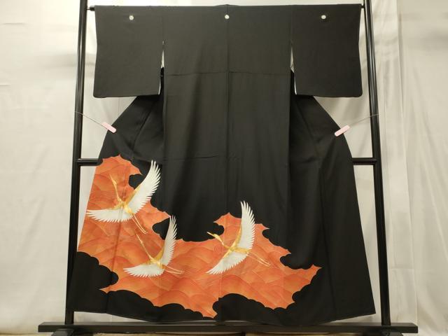 平和屋着物■豪華黒留袖 駒刺繍 飛鶴文 金彩 正絹 逸品 CABI1692oy