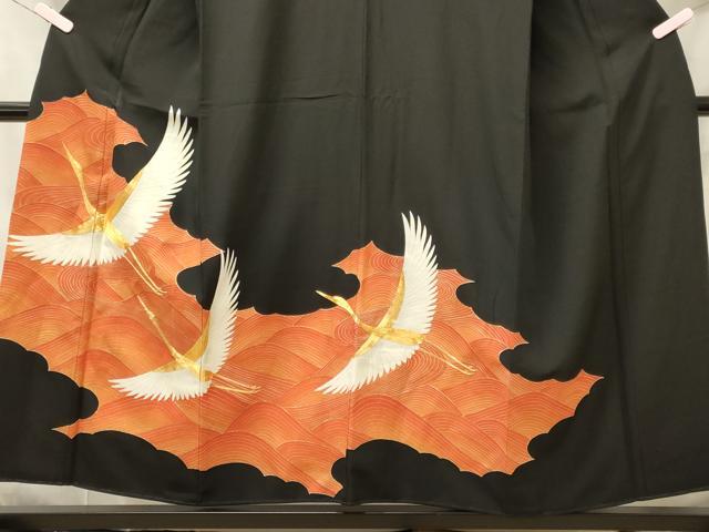 平和屋着物■豪華黒留袖 駒刺繍 飛鶴文 金彩 正絹 逸品 CABI1692oy
