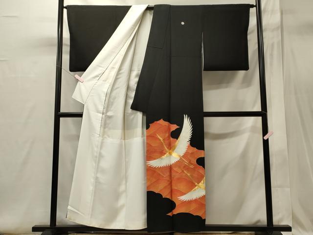 平和屋着物■豪華黒留袖 駒刺繍 飛鶴文 金彩 正絹 逸品 CABI1692oy