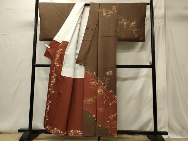 平和屋着物■訪問着 駒刺繍 冊子枝花文 金彩 正絹 逸品 CABI1697oy
