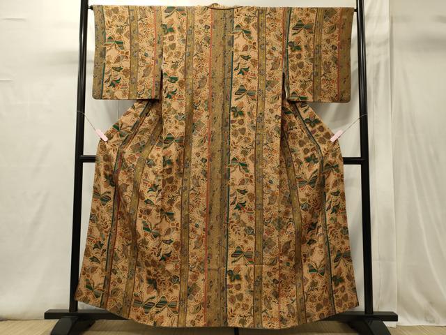 平和屋着物■上質な小紋 舞蝶更紗花間道 正絹 逸品 CABI1700oy