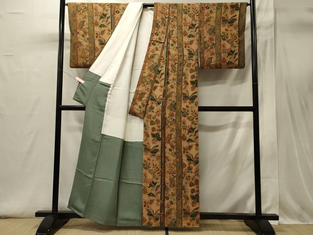平和屋着物■上質な小紋 舞蝶更紗花間道 正絹 逸品 CABI1700oy