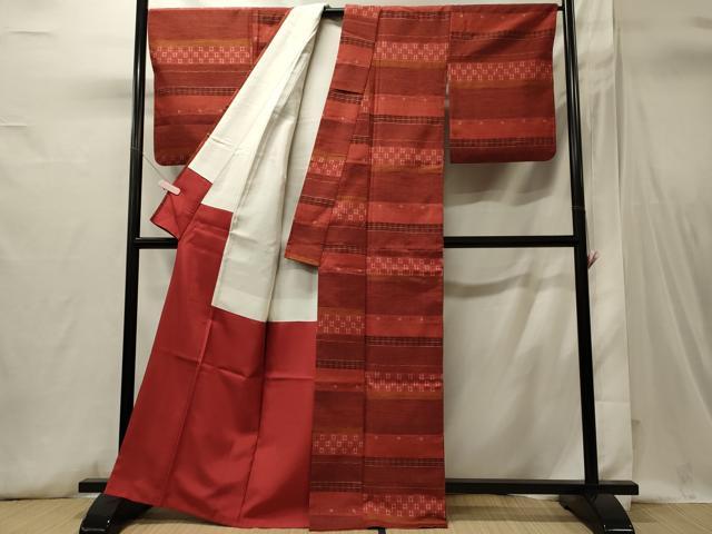 平和屋着物■上質な紬 横段吉祥文 正絹 逸品 CABI1711oy