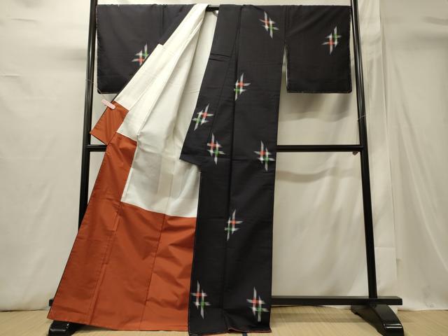 平和屋着物■上質な紬 井桁絣 正絹 逸品 未使用 CABI1722oy