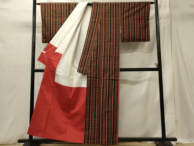 平和屋着物■上質な紬 格子柄 黒地 正絹 逸品 CABI1732oy