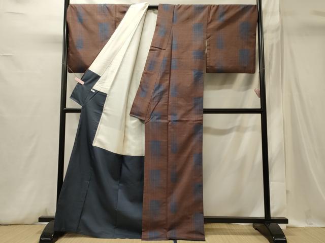 平和屋着物■上質な紬 格子柄 正絹 逸品 CABI1738oy