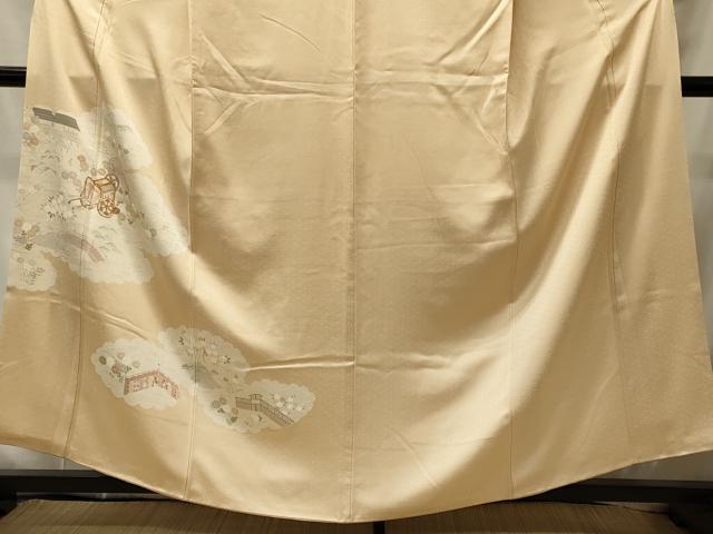 平和屋着物■訪問着 駒刺繍 御所車風景草花文 正絹 逸品 CABI1742oy