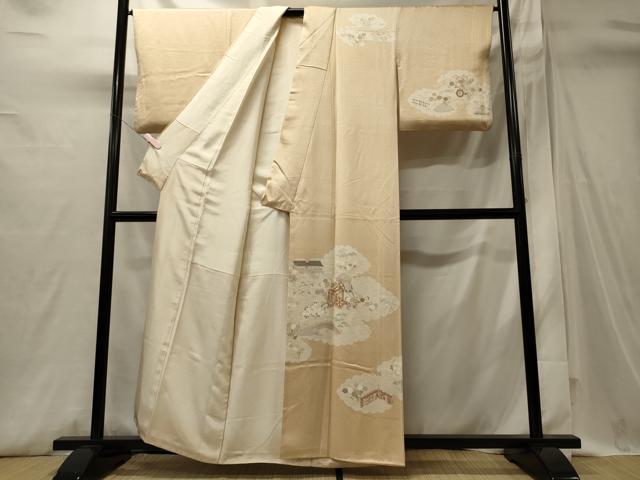 平和屋着物■訪問着 駒刺繍 御所車風景草花文 正絹 逸品 CABI1742oy