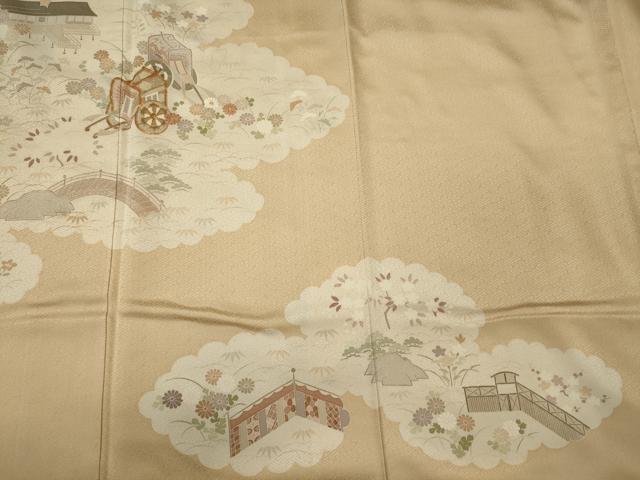 平和屋着物■訪問着 駒刺繍 御所車風景草花文 正絹 逸品 CABI1742oy