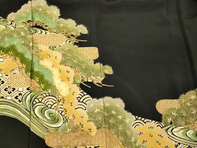 平和屋着物■豪華黒留袖 刺繍 吉祥松文 金糸 正絹 逸品 CABI1744oy