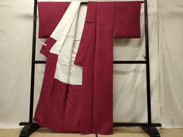 平和屋着物■上質な色無地 雲取り吉祥地紋 中紅色 正絹 逸品 CABI1753oy