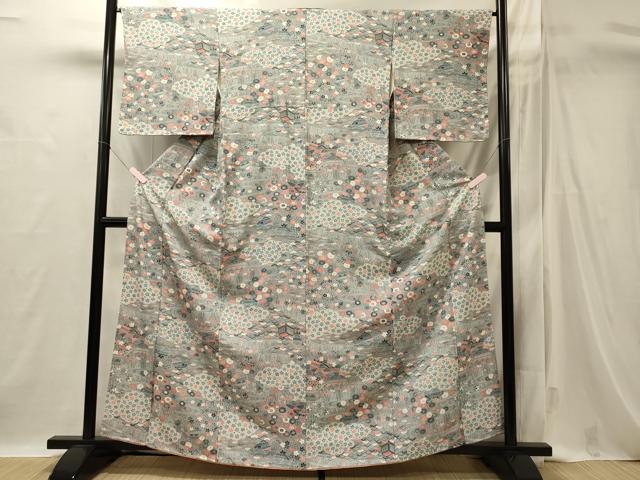 平和屋着物■上質な小紋 流水風景花文 正絹 逸品 CABI1762oy