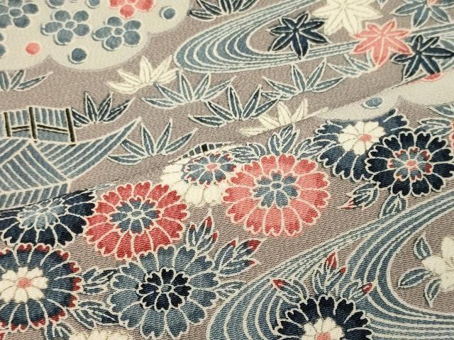 平和屋着物■上質な小紋 流水風景花文 正絹 逸品 CABI1762oy