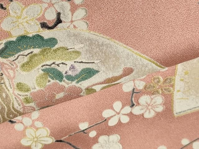 平和屋着物■上質な小紋 扇面枝梅文 金彩 正絹 逸品 CABI1766oy