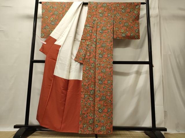 平和屋着物■上質な小紋 手描き 更紗花唐草文 正絹 逸品 未使用 CABI1769oy