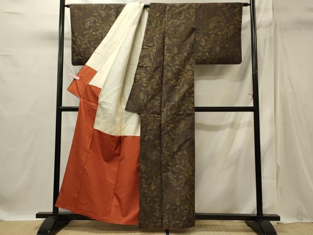 平和屋着物■上質な紬 草葉文 正絹 逸品 CABI1785oy
