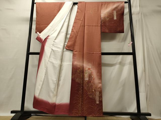 平和屋着物■訪問着 紬地 草花文 金銀彩 正絹 逸品 CABI1821oy