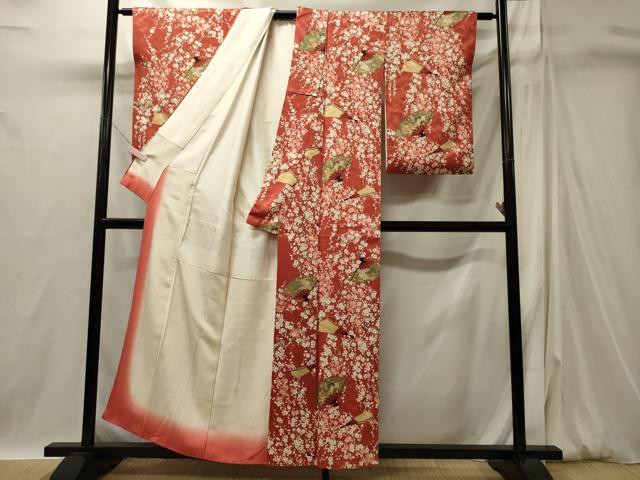 平和屋着物■上質な小紋 扇面枝梅文 金彩 正絹 逸品 CABI1831oy