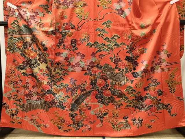 平和屋着物■豪華振袖 草花文 流水華鳥文 金彩 正絹 逸品 CABI1844oy