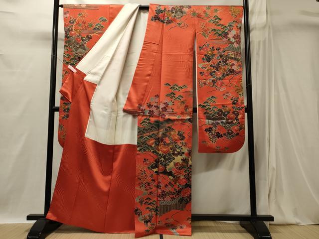 平和屋着物■豪華振袖 草花文 流水華鳥文 金彩 正絹 逸品 CABI1844oy