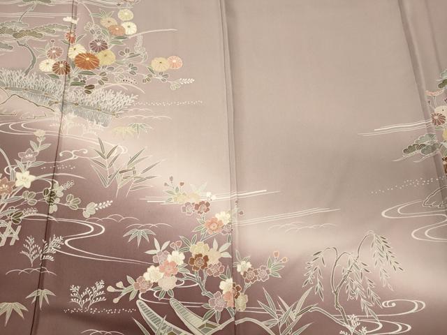 平和屋着物■訪問着 駒刺繍 流水草花文 暈し染め 金彩 正絹 逸品 CABI1846oy