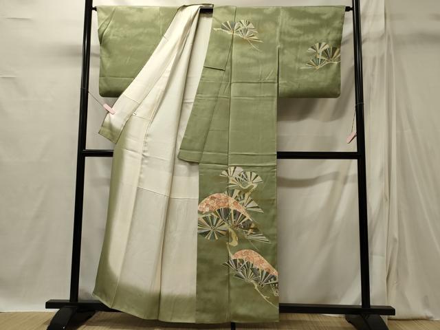 平和屋着物■訪問着 駒刺繍 枝梅松葉文 暈し染め 金彩 正絹 逸品 CABI1857oy