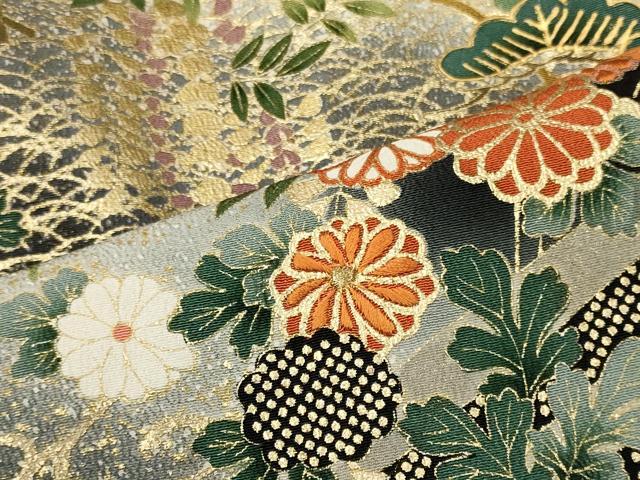 平和屋着物■豪華黒留袖 駒刺繍 萬寿染 風景草花松文 藤花房 暈し染め 金彩 正絹 逸品 CABI1859oy