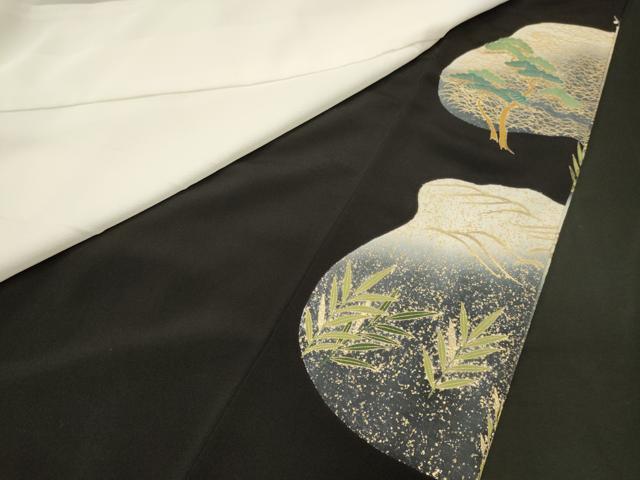 平和屋着物■豪華黒留袖 駒刺繍 萬寿染 風景草花松文 藤花房 暈し染め 金彩 正絹 逸品 CABI1859oy