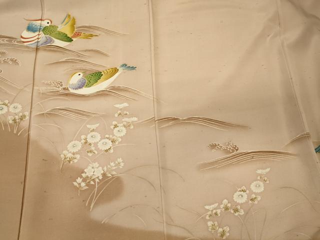 平和屋着物■訪問着 御召縮緬地 流線花鳥文 暈し染め 金彩 正絹 逸品 CABI1884oy