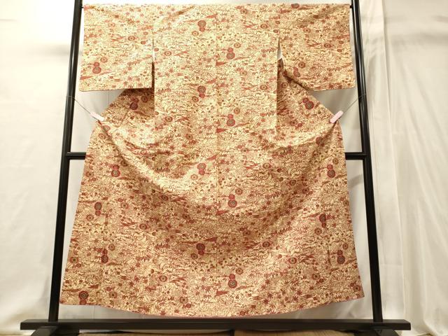 平和屋着物■上質な小紋 型染め 草花文 正絹 逸品 CABI1905oy