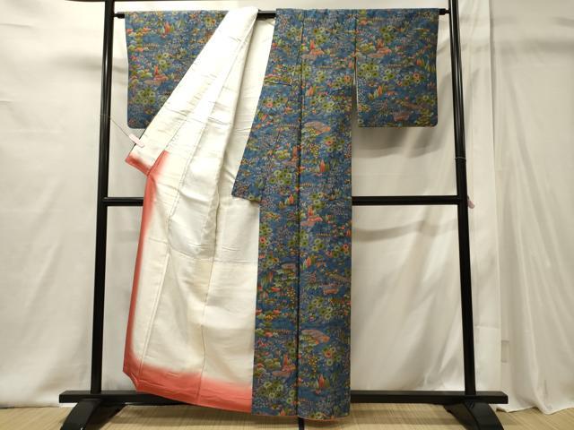 平和屋着物■上質な小紋 紬地 風景花松文 正絹 逸品 CABI1933oy