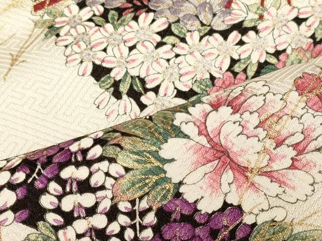 平和屋着物■上質な小紋 松葉檜扇花文 金彩 やまと誂製 正絹 逸品 CABI1935oy