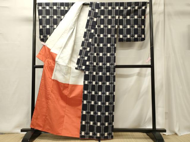 平和屋着物■上質な紬 幾何学文 正絹 逸品 未使用 CABI1939oy