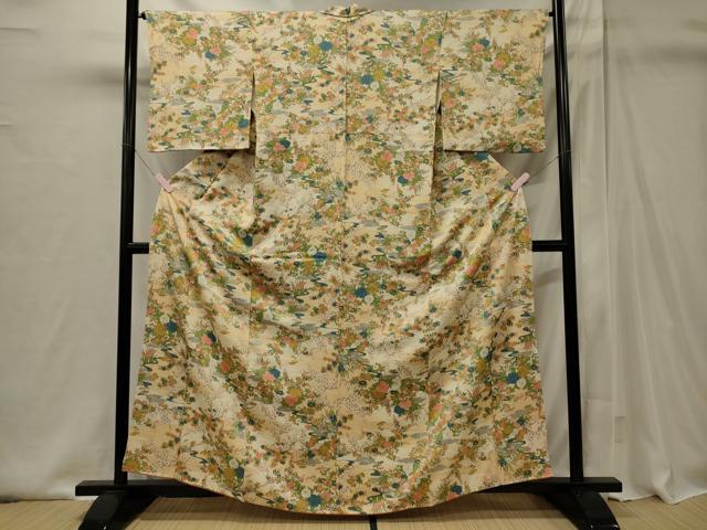 平和屋着物■上質な小紋 流水草花文 金彩 正絹 逸品 CABI1948oy