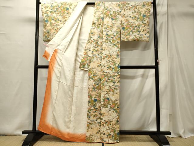 平和屋着物■上質な小紋 流水草花文 金彩 正絹 逸品 CABI1948oy