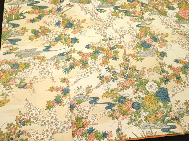 平和屋着物■上質な小紋 流水草花文 金彩 正絹 逸品 CABI1948oy
