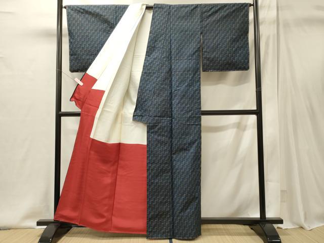 平和屋着物■上質な紬 幾何学文 正絹 逸品 未使用 CABI1957oy