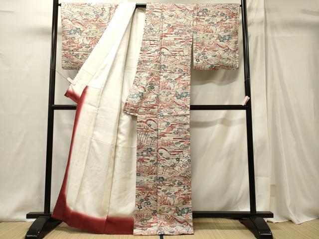 平和屋着物■上質な小紋 型染め 草花文 正絹 逸品 CABI1966oy